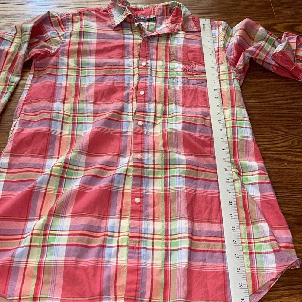 LAUREN RALPH LAUREN PINK & GREEN PLAID LRL MONOGRAMMED LIGHTWEIGHT  SLEEPSHIRT M